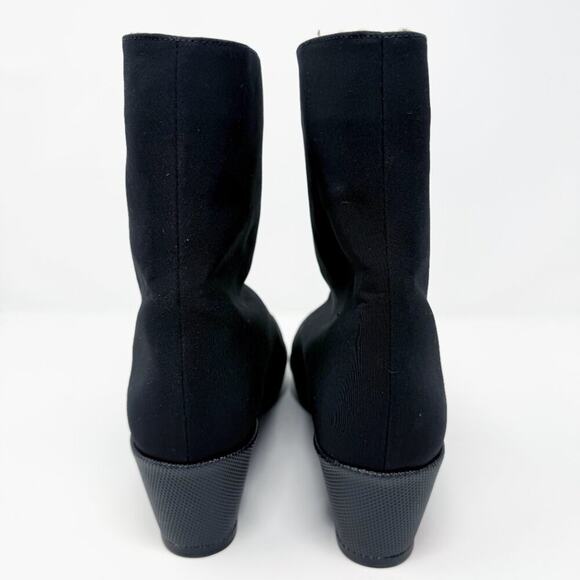 Stuart Weitzman Black Nylon Low Wedge Boots Women's 10.5N Side Zip Made in Spain - Picture 4 of 11